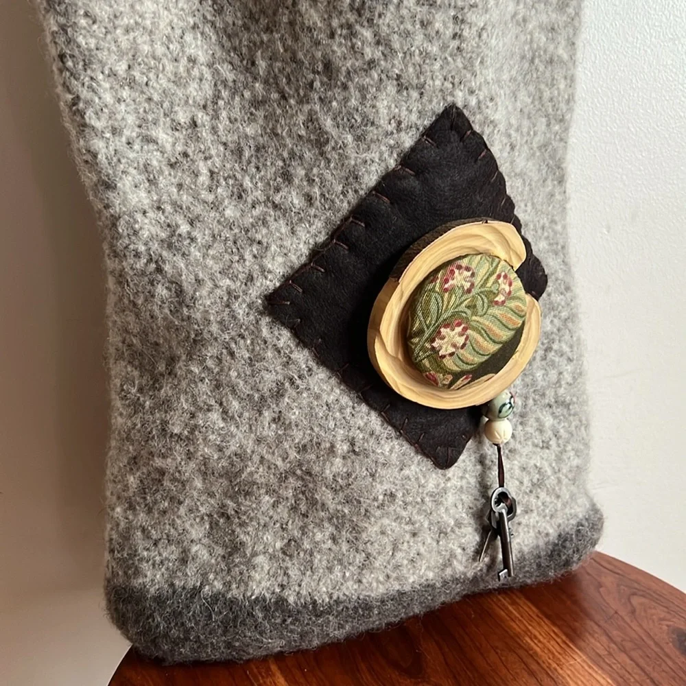 Artisan felted woolen tote with braided straps, one of a kind NWOT